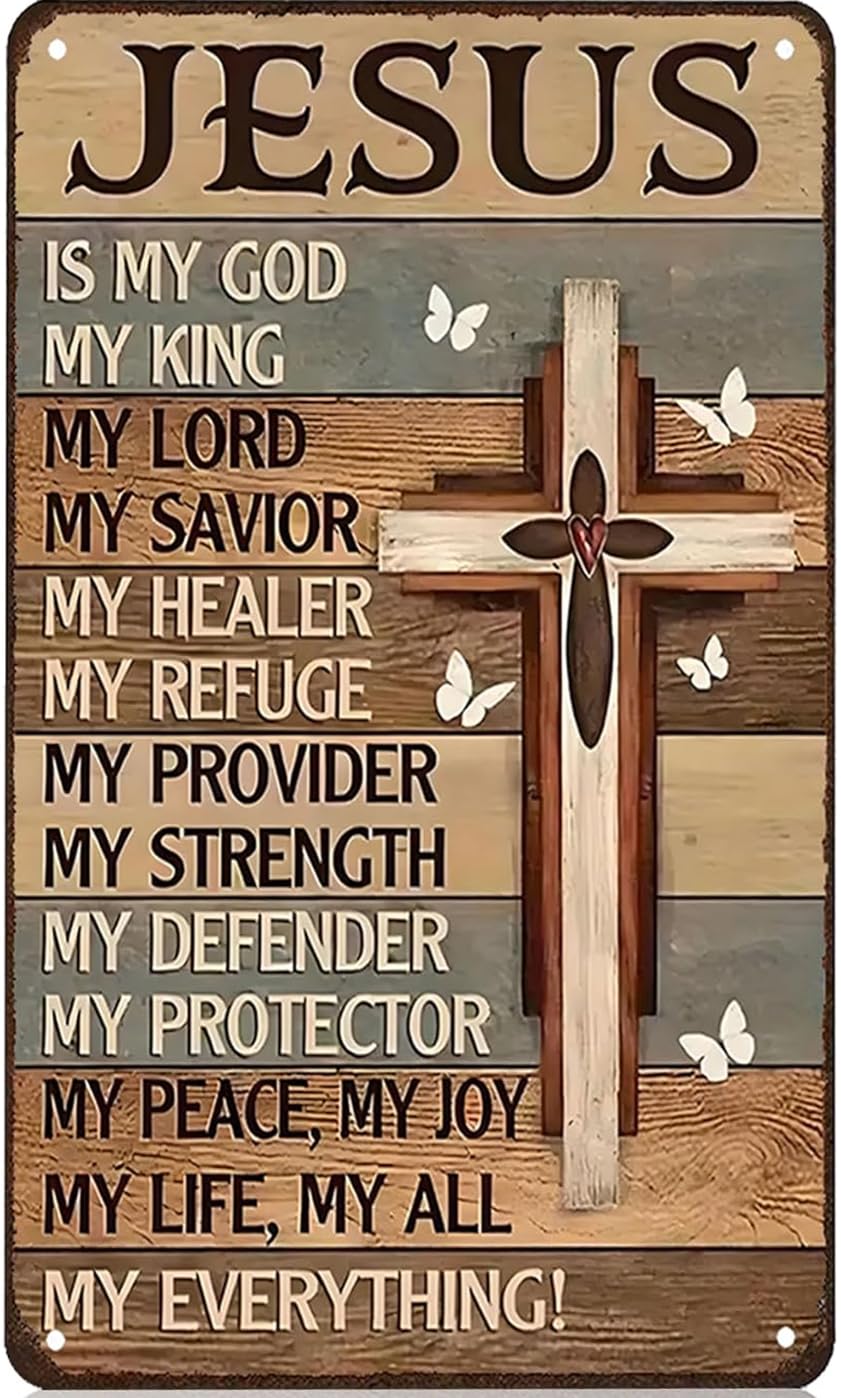 SMAZDFXX Christian Jesus for Women Men Jesus Is My God My King My Everything Vintage Tin Sign Religious Metal Wall Art for Home Church Prayer Room Office Chapel Decor 5.5"x8"