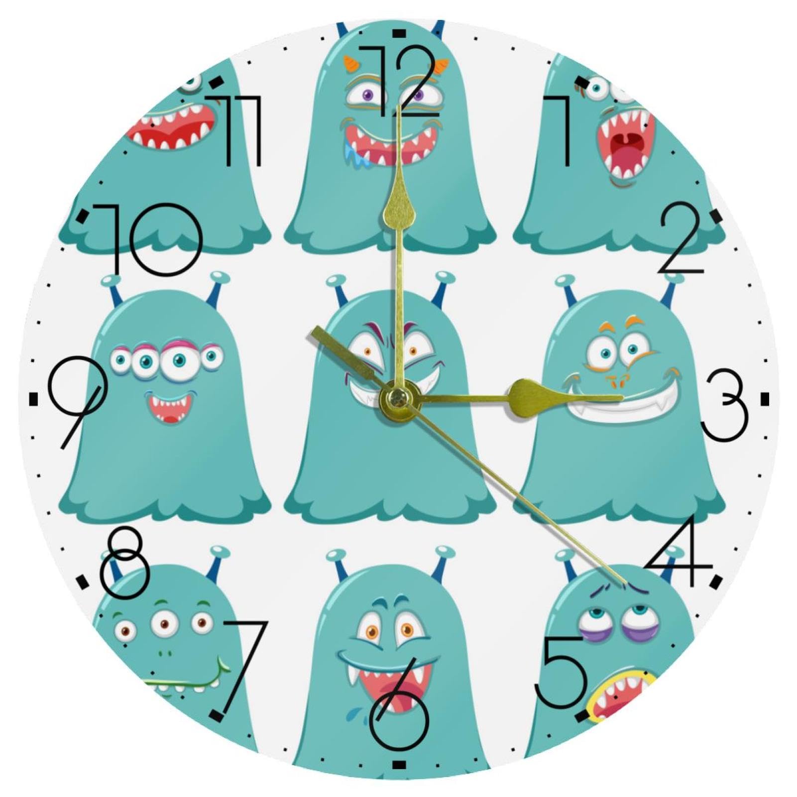 Horloge murale extraterrestre bleue 25cm silencieuse pour enfant