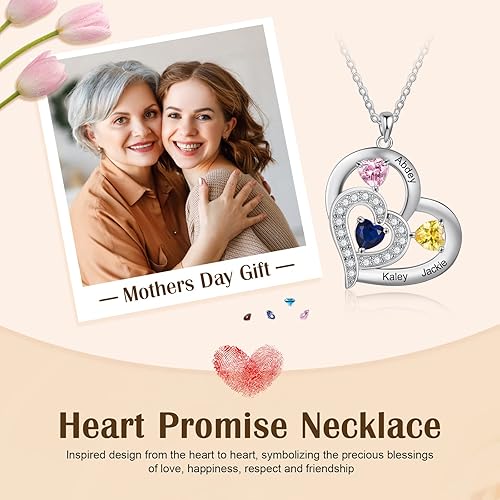 Miniatura 5 de Collar de Jewelstruck para Madres con Piedra de Nacimiento, Collar de Corazón Personalizado para el Día de las Madres con Nombres, Regalo