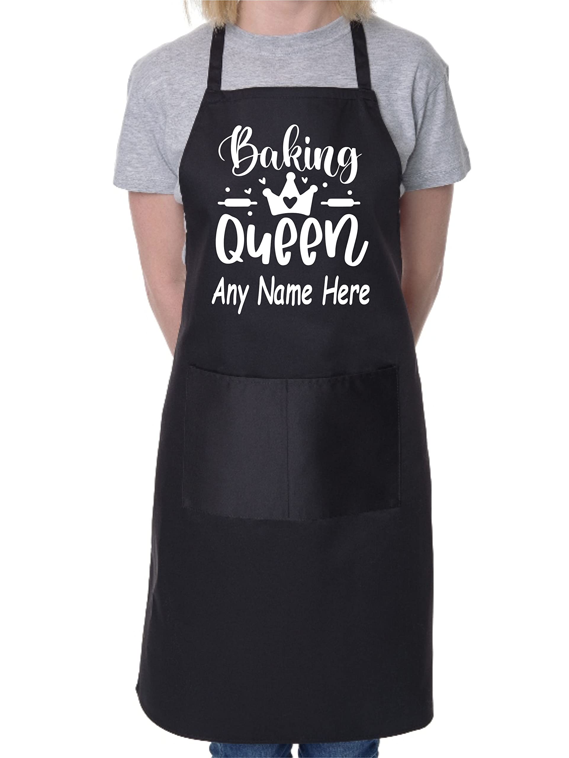 Print4U Personalised Apron Baking Queen Your Name Here Baking Cooking Apron Black