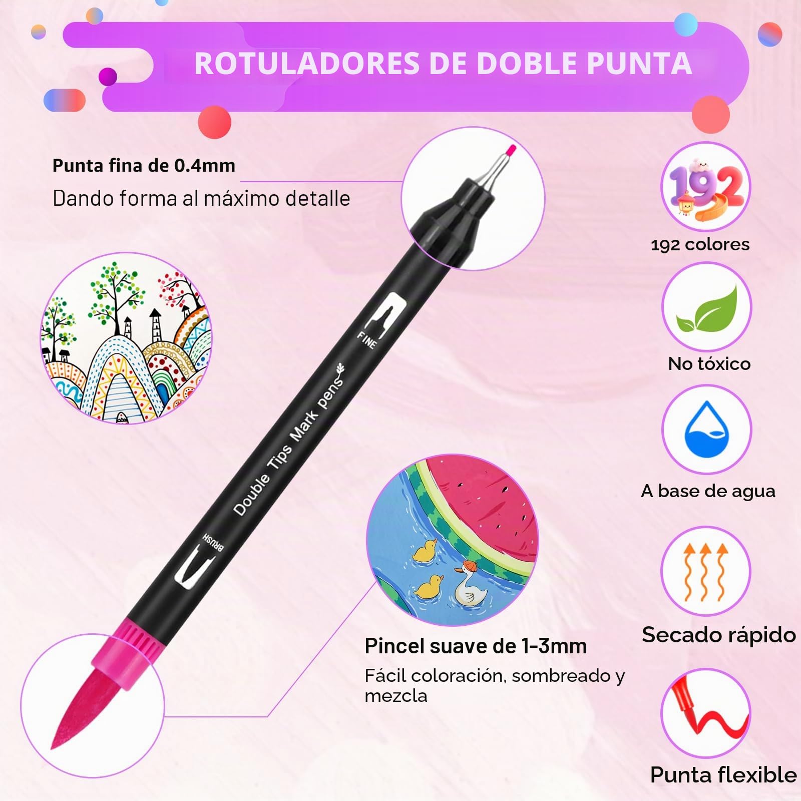 192 Rotuladores Lettering Doble Punta (Punta Pincel & Fina)