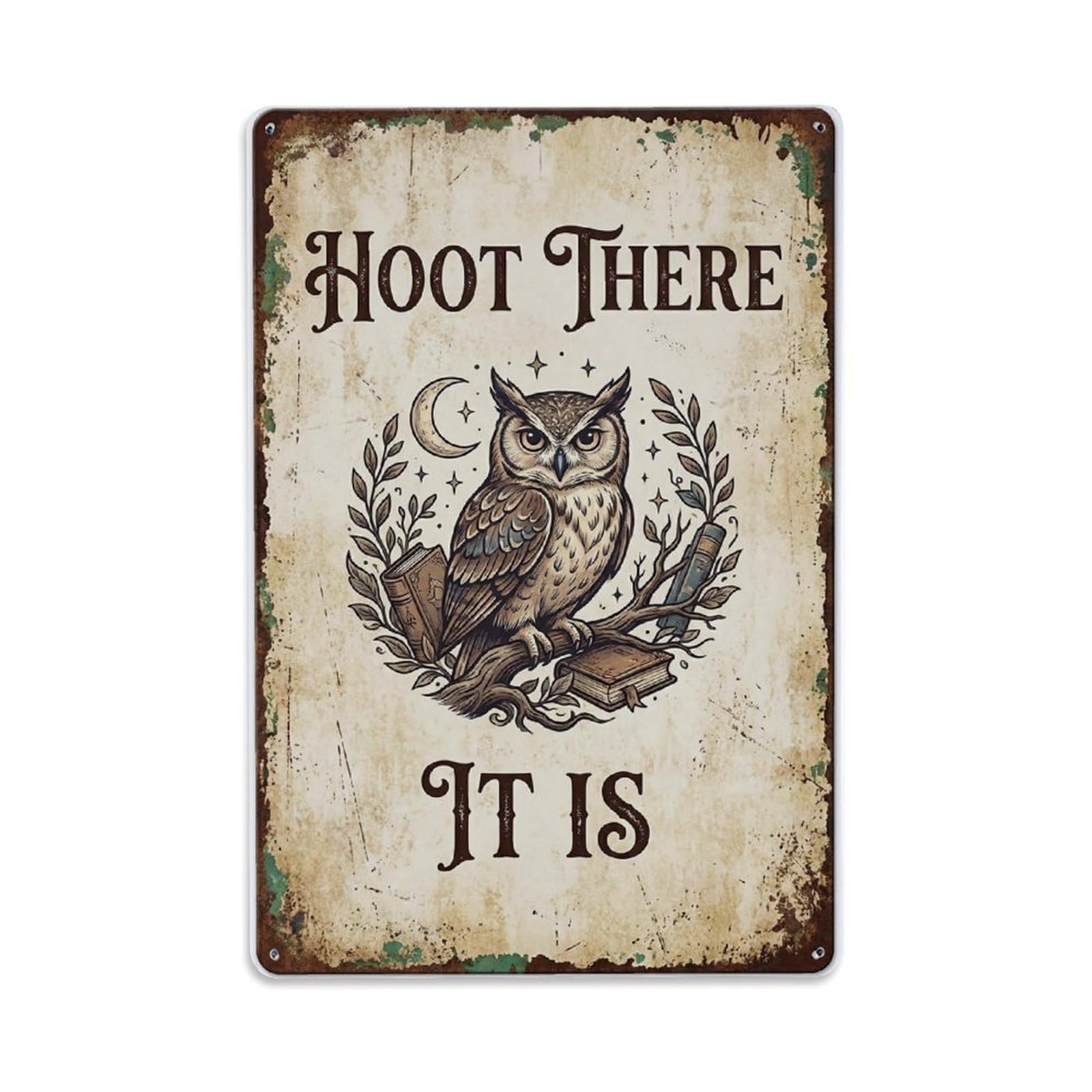 Hoot There It Is Wisdom Metal Tin Sign Plaque Wall Decor for Cafe, Club Bar, Office, Home Garden Metal Poster 8x12Inch