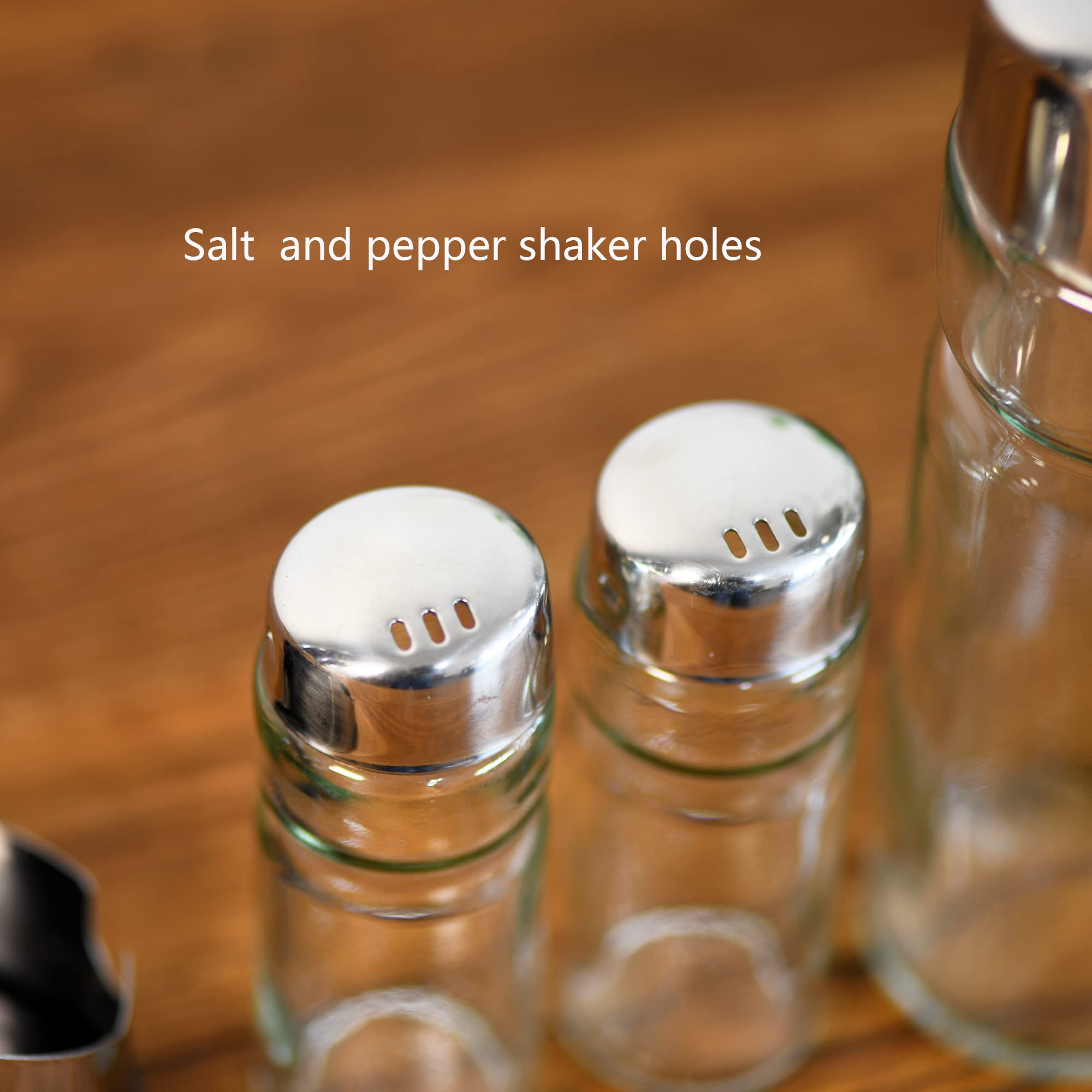 Juego de salero y pimentero, dispensador de aceite y vinagre con soporte de acero inoxidable (sal y pimienta + aceite y vinagre)