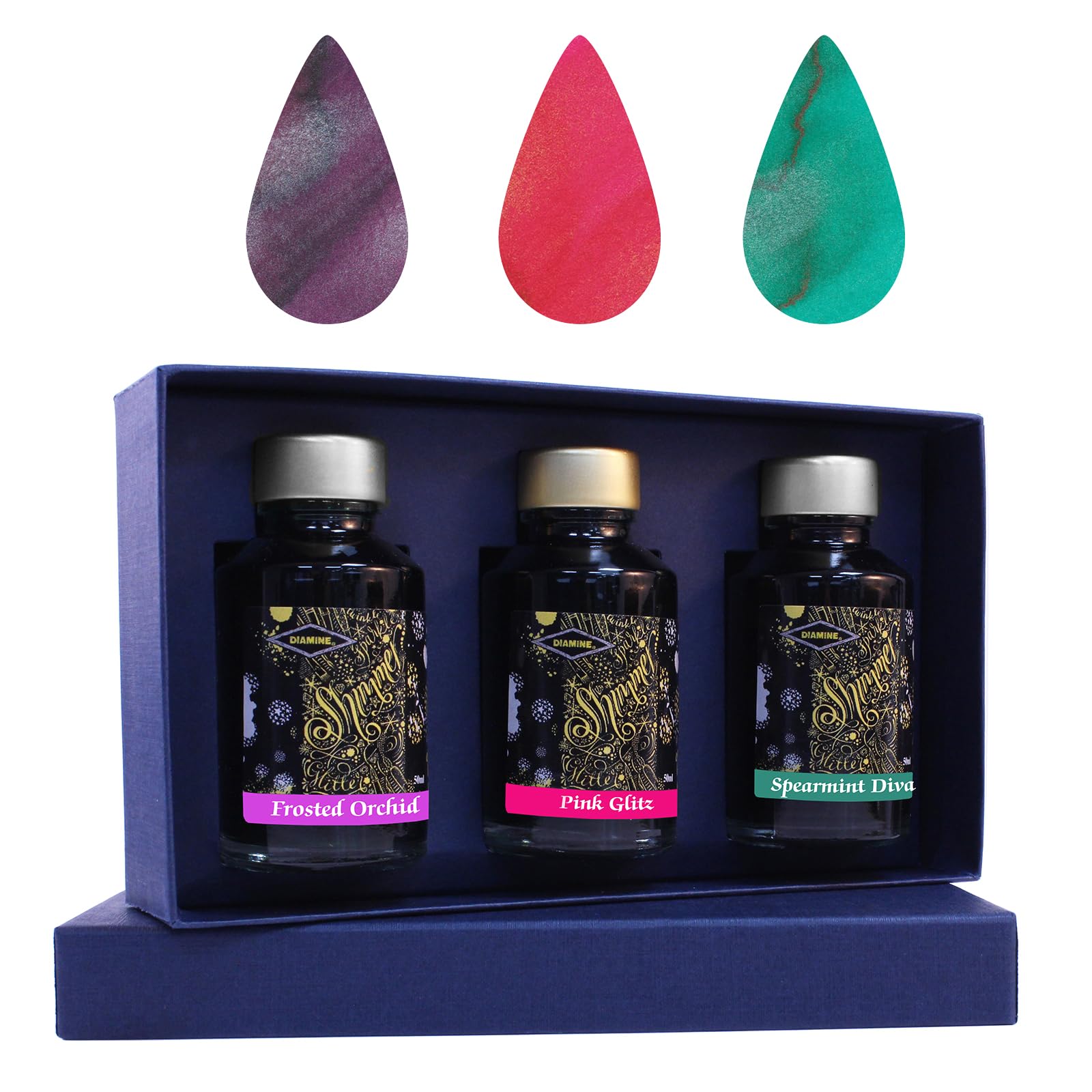 Diamine Christmas Colletion Ink Bottles 50ml with Sparkly Shimmer/Glitter Ink - Gift for Colleagues, Family & Friends Stationery Lovers! (Pastel Collection)