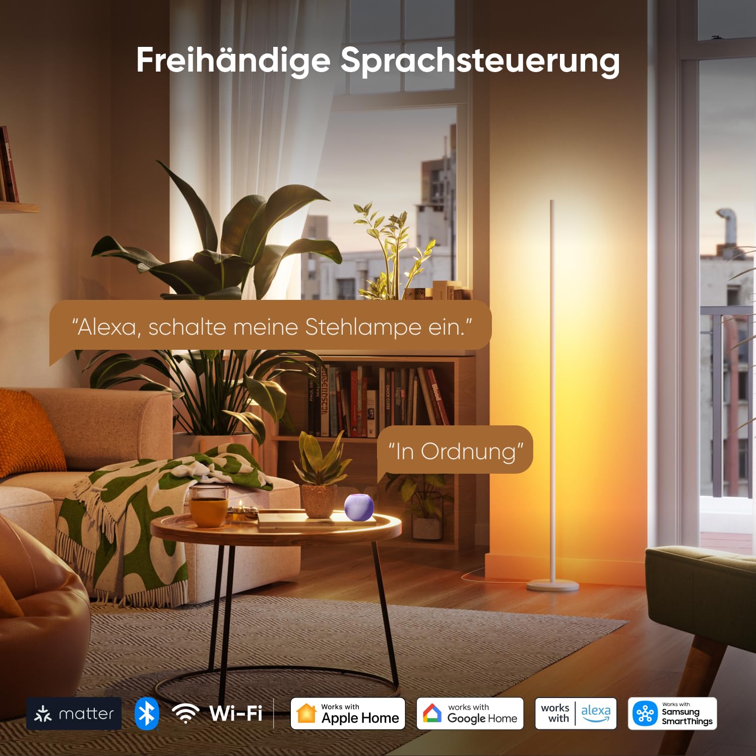 Nanoleaf Matter Smart Stehlampe Weiß, RGB IC LED Floor Lamp Dimmbar, Musik Sync, Dynamische Gradient Szenen, 1700lm, App & Sprachsteuerung (Funktion mit Alexa, Apple), Schlafzimmer Gaming Deko