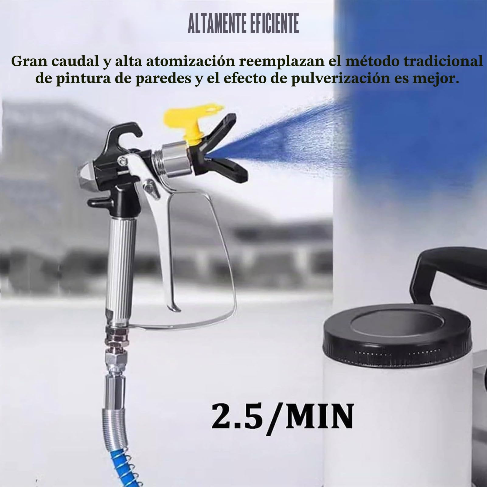 1600 W Pulverizador De EmulsióN De Pintura Sin Aire, Pistola De Pintura Airless PortáTil con Manguera De 5 M, para Muebles, Techos Y Paredes Interiores, Y Aplicaciones De Pintura Interior Y Exterior