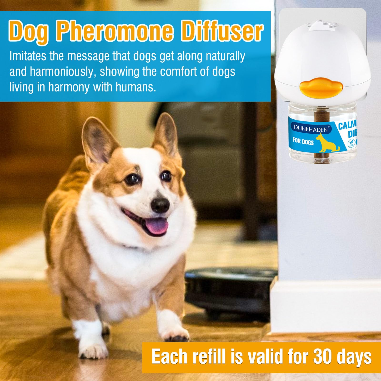 Difusor de feromonas calmante para Perros para aliviar la ansiedad, Reducir los ladridos, los ataques y Combatir el estrés y difusor calmante 3 en 1 para Perros, 48 ml, 2 recambios para