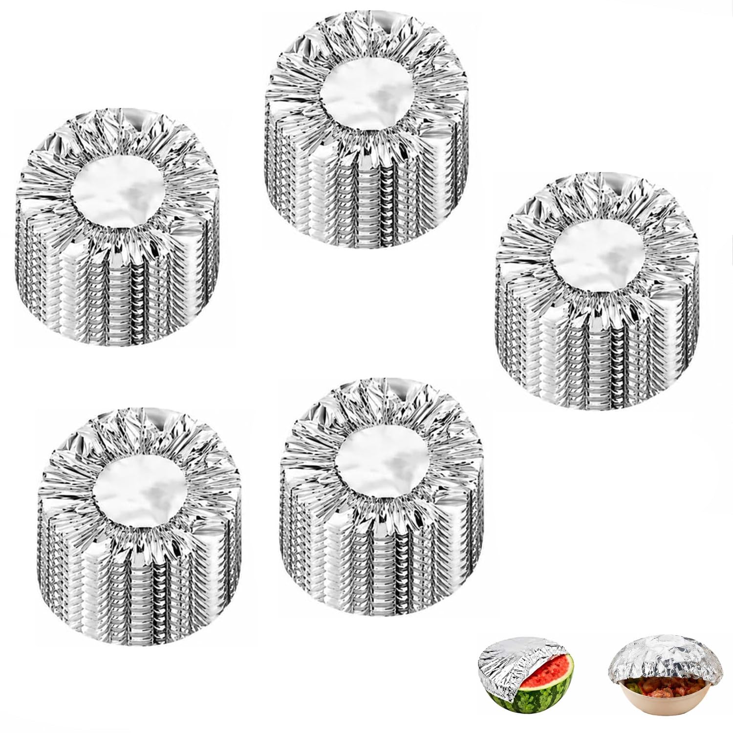 100pc Aluminium Foil Covers For Food, Reusable Aluminium Foil Food Covers, Stretchy, Universal Kitchen Heat Shield Lids For Bowls Plates Storage Containers (50PCS)