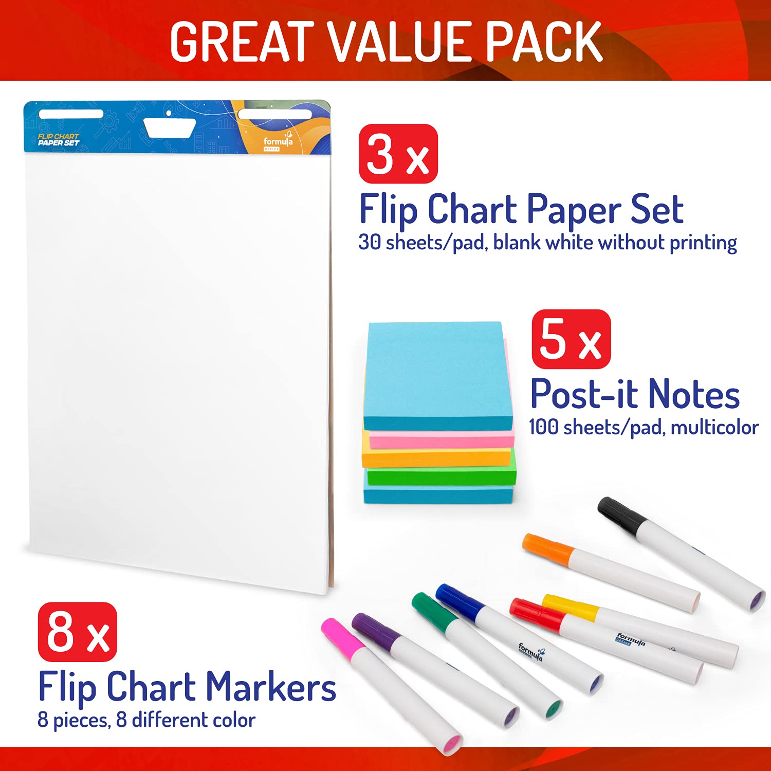 Buy Large Flip Chart Easel Pads Bundle With 3 25 x 30Inch Sticky Flip Charts, 8 Colorful Flip