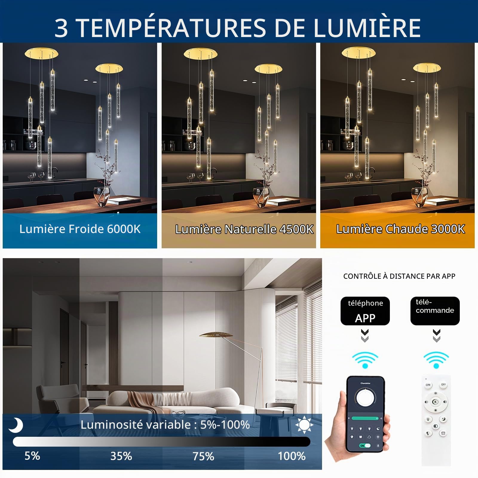 Mini lustre moderne suspendu lumières LED bulle cristal cuisine îlot luminaires or mini pendentif éclairage pour cuisine îlot salle à manger chambre bar dimmable plafonniers suspendus 2700K 6000K