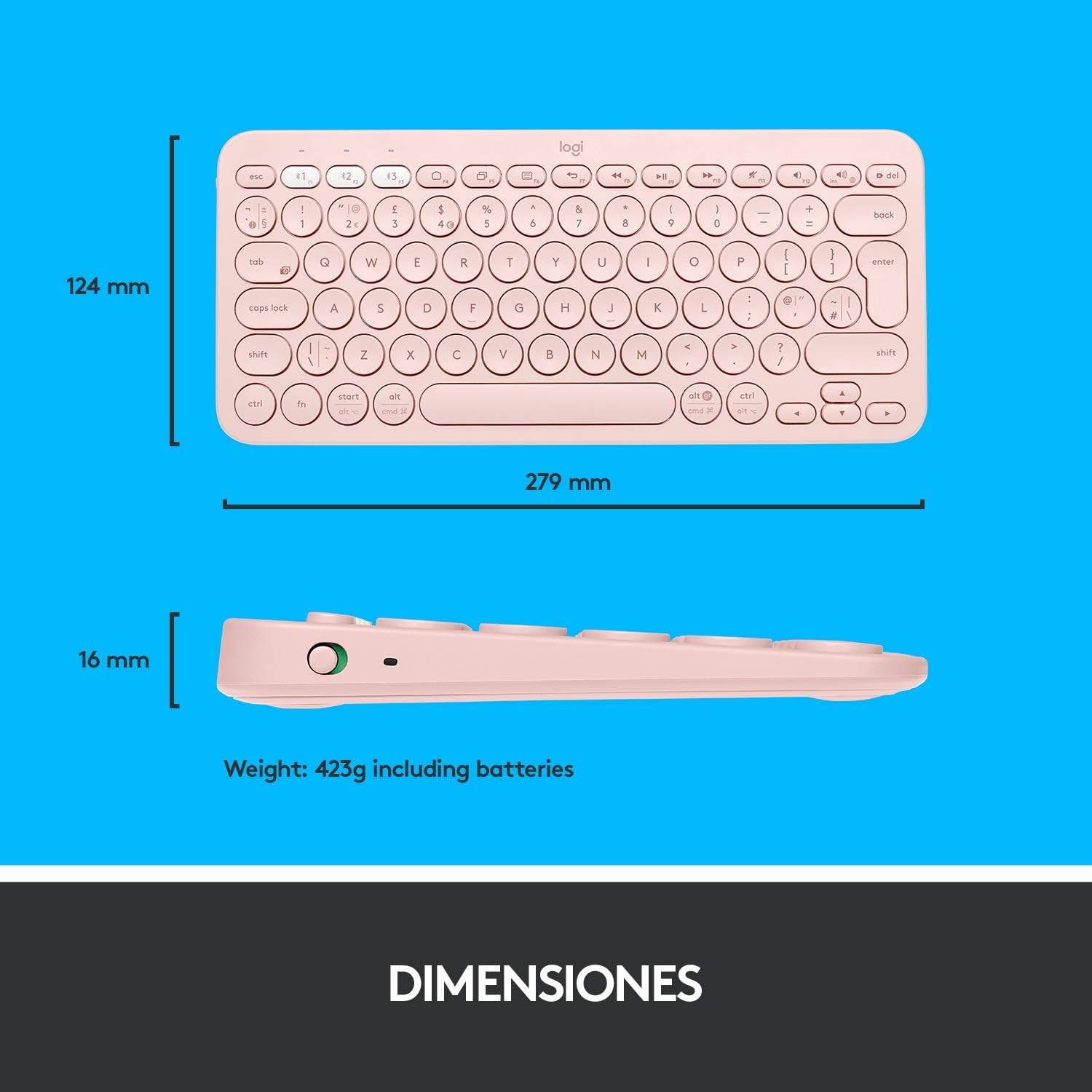 Logitech K380 Teclado Inalámbrico Multi-Dispositivos, Rosa, Tamaño único 9