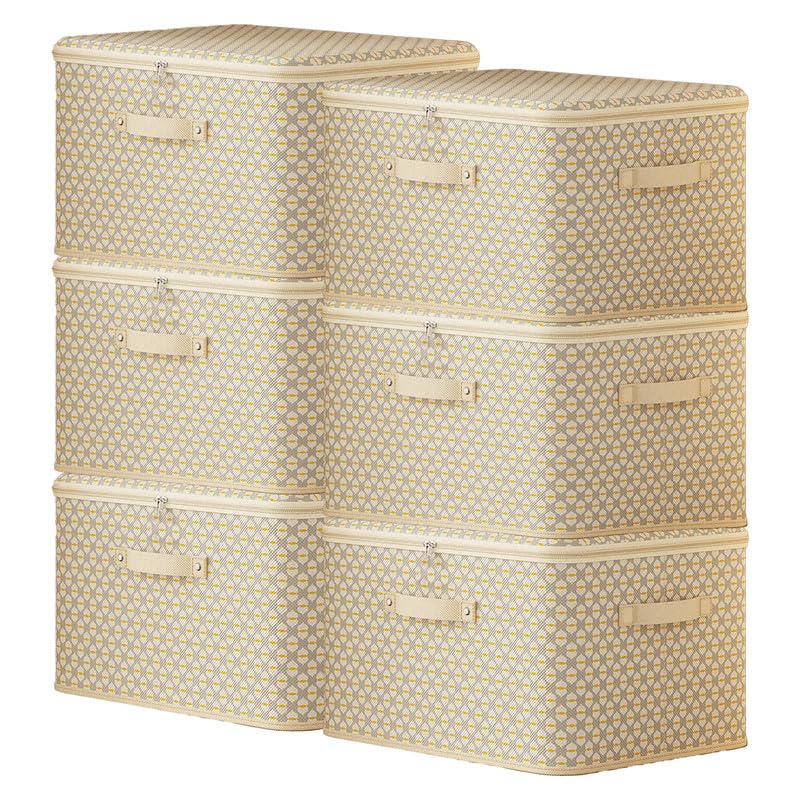 Image of Prime Pick Storage Box Set XL Model Printed Cloth Organizer Foldable Breathable Non Woven Fabric Wardrobe Storage with Reinforced Handles Clothes Organizer Beige XL Size Pack of 3