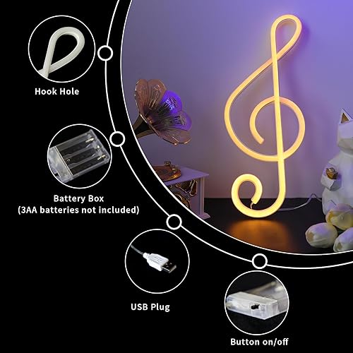 Miniatura 8 de Señales de neón de notas musicales, luces de neón blancas cálidas, luces de neón LED personalizadas para pared, dormitorio, sala de estar, fiesta,