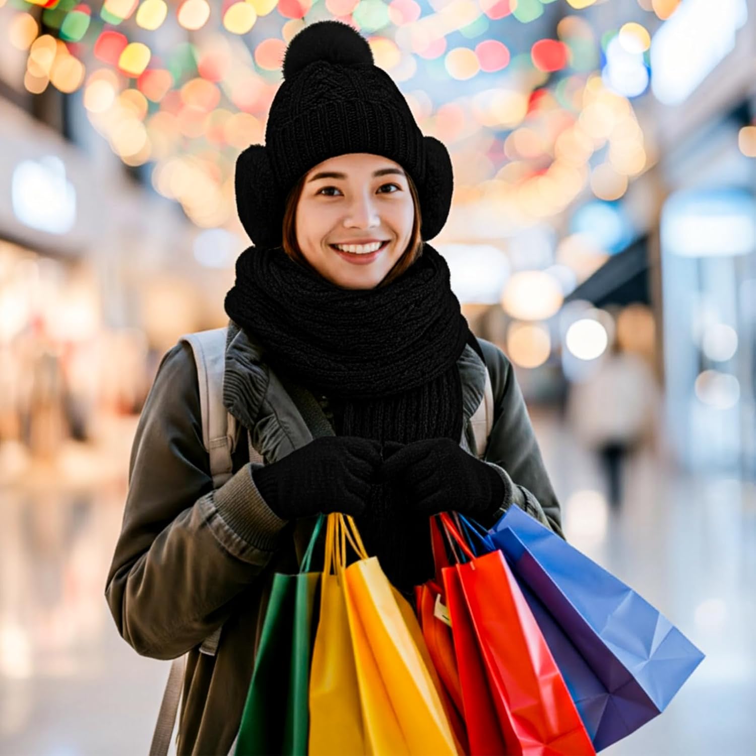 Geyoga 6 Pcs Winter Warm Set for Women Warm Beanies Hats Touchscreen Gloves Long Scarf Ear Muffs Socks Winter Gifts for Women - Image 7