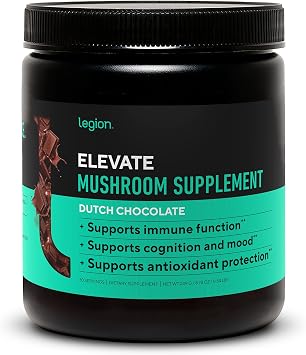 LEGION Elevate Mushroom Supplement Powder - Mushroom Blend of Lions Mane Powder, Reishi Powder & Beta-Glucan- Mushroom Powder to Boost Immune System, Mood & Performance Dutch Chocolate 30 Servings