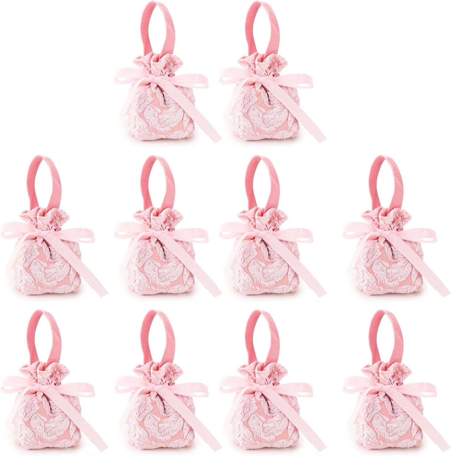 Diakey 10 Pack Small Gift Bags with Handles, Drawstring Wedding Party Favor Bags, Mini Fabric Gift Pouches Bulk for Treat, Candy, Goodie, Birthday, 10x5x14cm, Pink