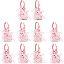 Diakey 10 Pack Small Gift Bags with Handles, Drawstring Wedding Party Favor Bags, Mini Fabric Gift Pouches Bulk for Treat, Candy, Goodie, Birthday, 3.9x2x5.5in, Pink