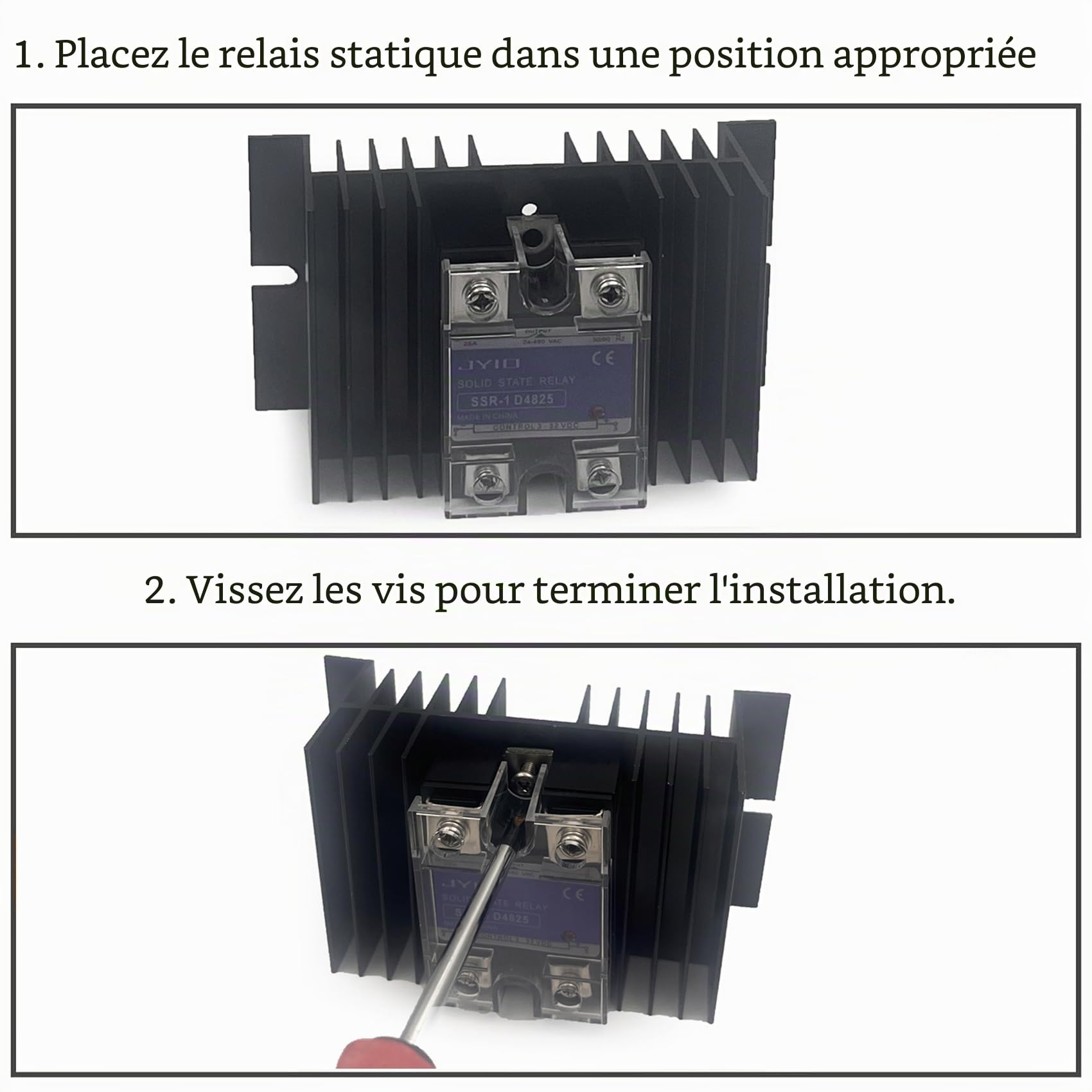 Dissipation SSR en aluminium pour relais statique monophasé 10 A-100 A Noir
