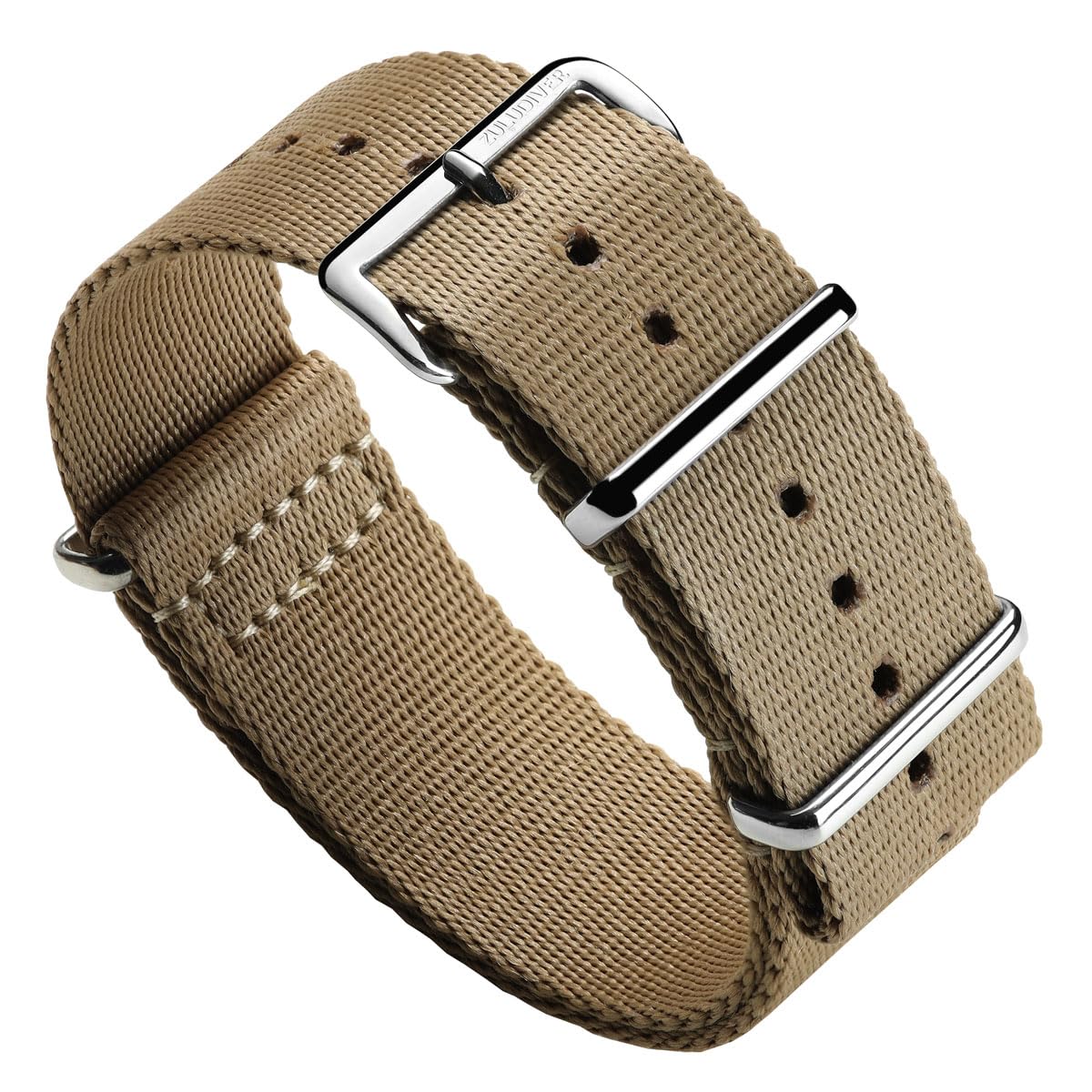 ZULUDIVER Apex Military Watch Strap – Heavy Duty Polyester, Waterproof & Durable, Soft Comfort Weave, Stainless Steel Hardware, Desert Sand, 22mm