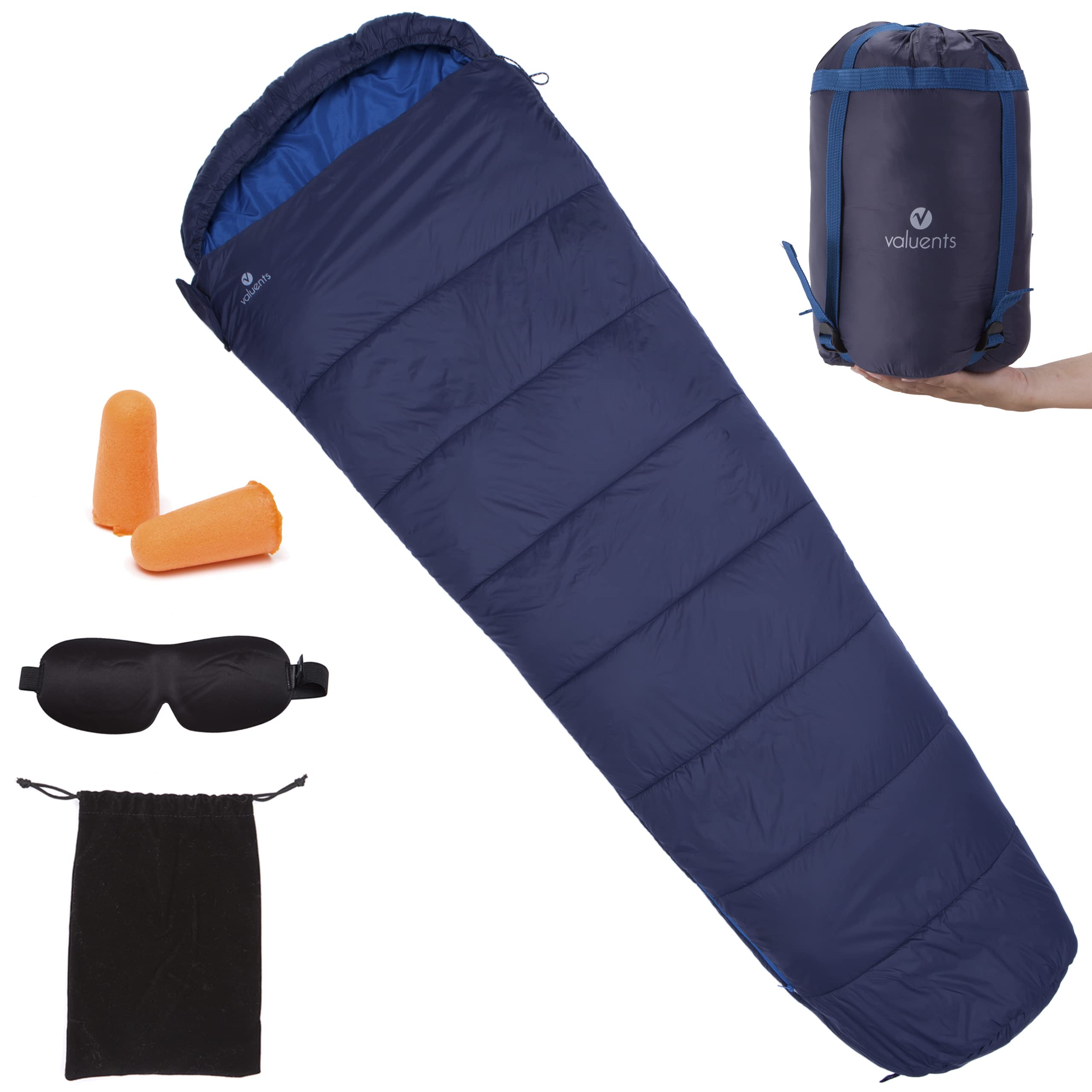 Sacco nanna per esterni, 215 cm, ultraleggero e caldo, con microfibra, imbottitura: 3-4 stagioni (300 gsm), dimensioni ridotte + più: maschera per dormire e tappi per le orecchie