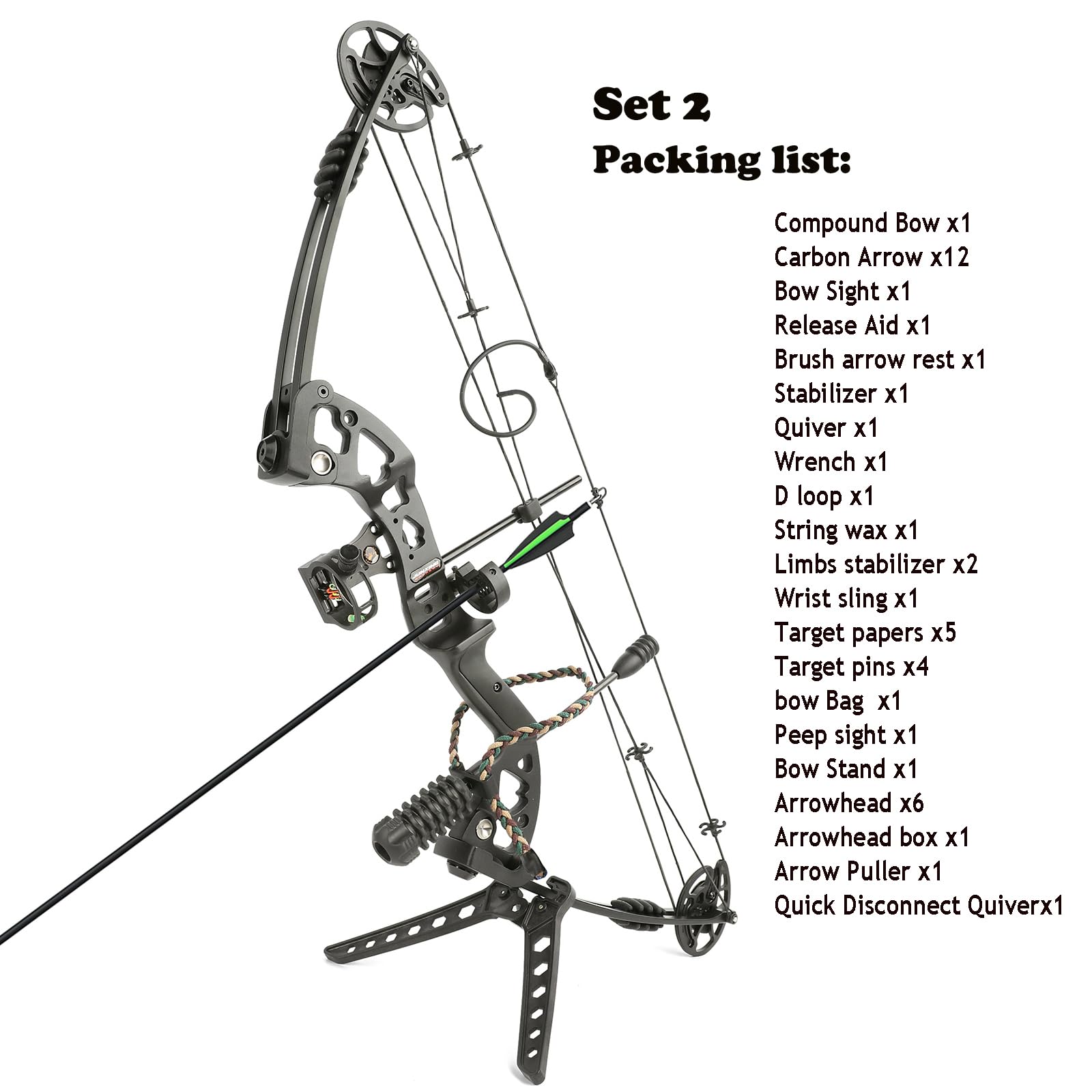 Kit d'arc à poulies 30~44lbs Ensemble d'arc et de flèches réglables pour tir à l'arc de Chasse Arc de tir à Gauche/Droite pour tir à l'arc en extérieur