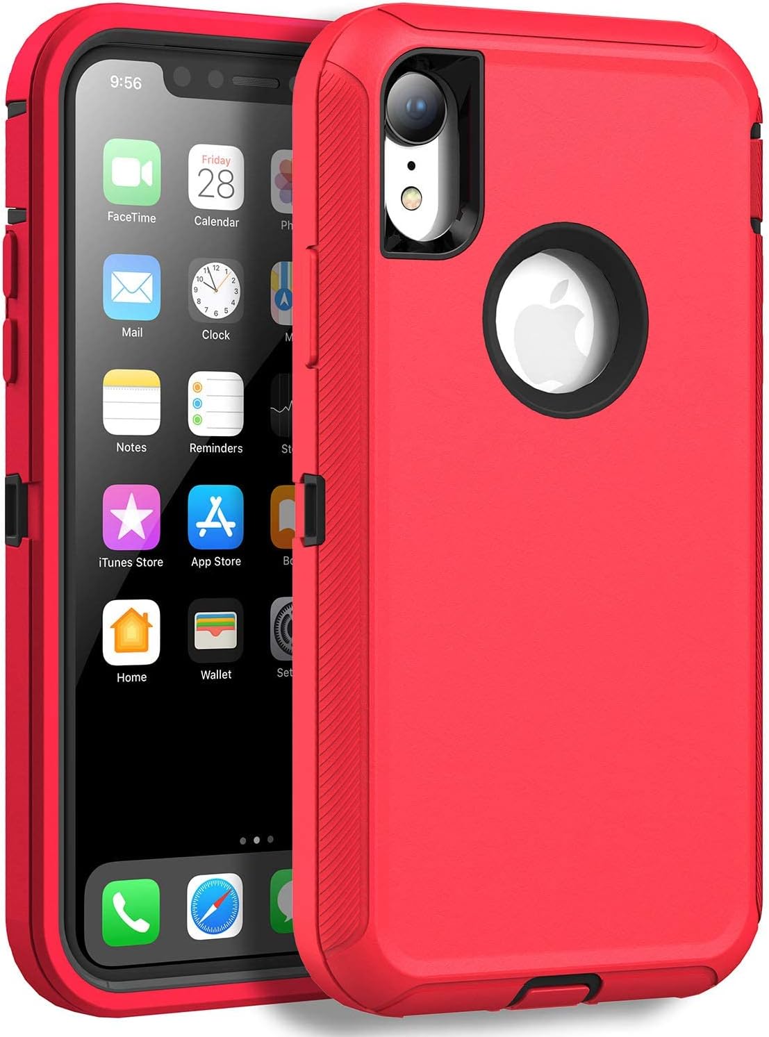 MXX Compatible with iPhone Xr Case, 3-Layer Super Protective Full Heavy Duty Body Tough Rugged Bumper Cover, Shock & Dust Proof, Designed for Apple Xr Phone Case 6.1" - (Red/Black)