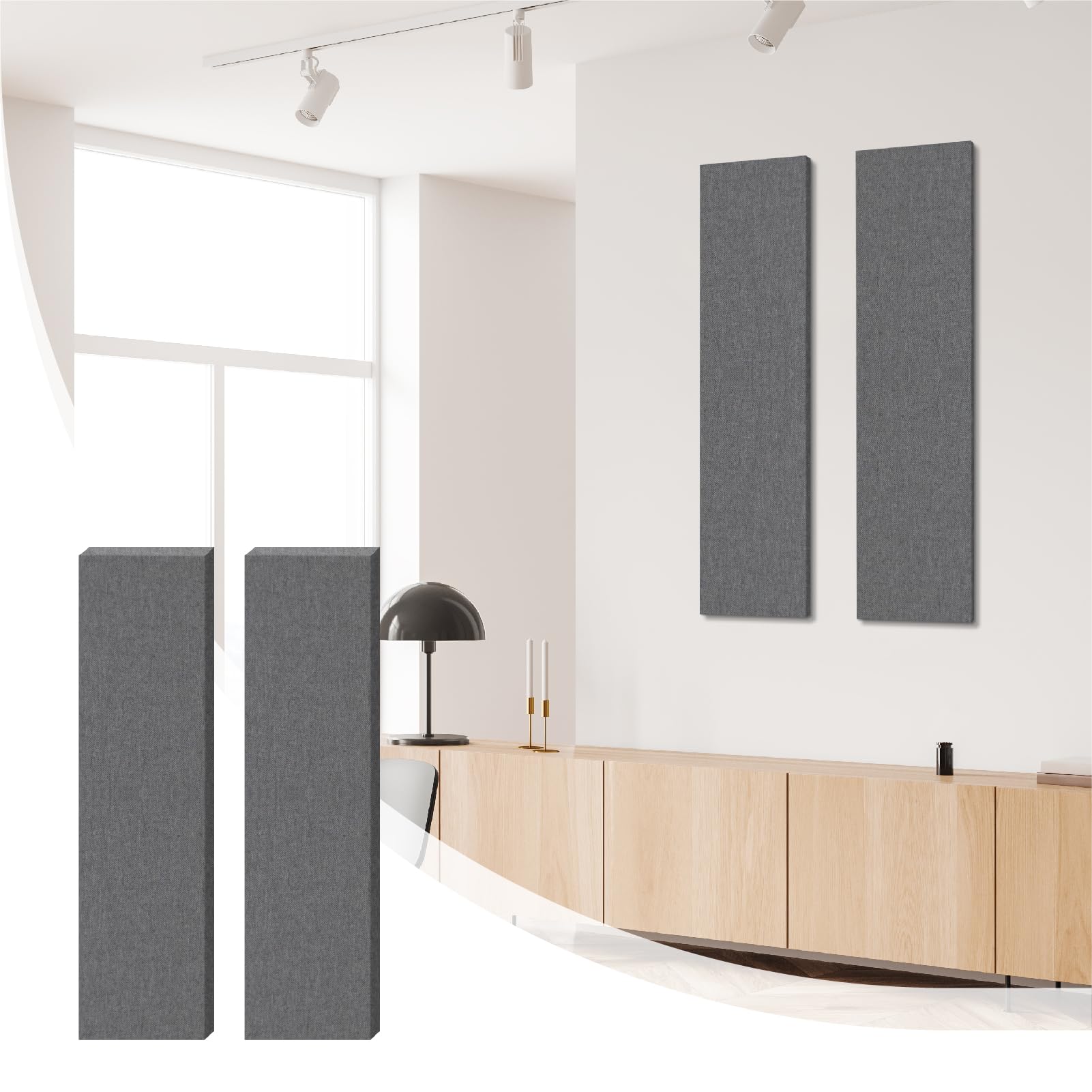 Olanglab 4-Pack Self-Adhesive Acoustic Wall Panels - Wood Pattern Sound Absorbing Panels For Home Studio, Office, 47.2x23.6 Inches