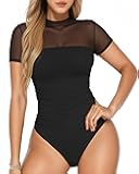 Womens Short Sleeve Bodysuits Mesh Body Suits Turtleneck Bodysuits Date Outfits 2025 Fashion