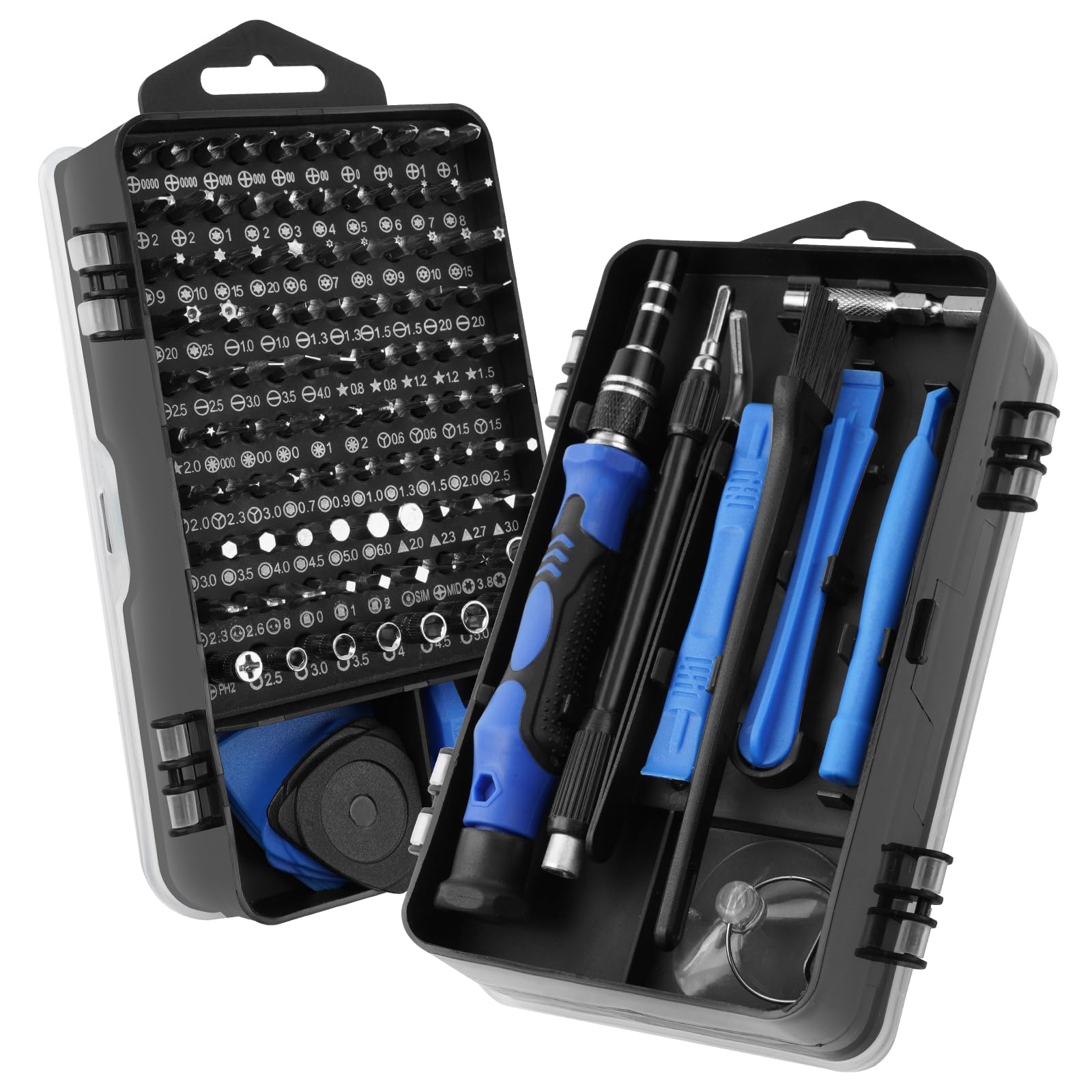 OSDUE Set di 124 Cacciaviti Precisione, Kit Professionali con Torx Phillips Taglio Triangolari Esagonali Set di chiavi a cricchetto magnetiche per Switch PS4 Xbox PC Laptop Occhiali Orologio Blu