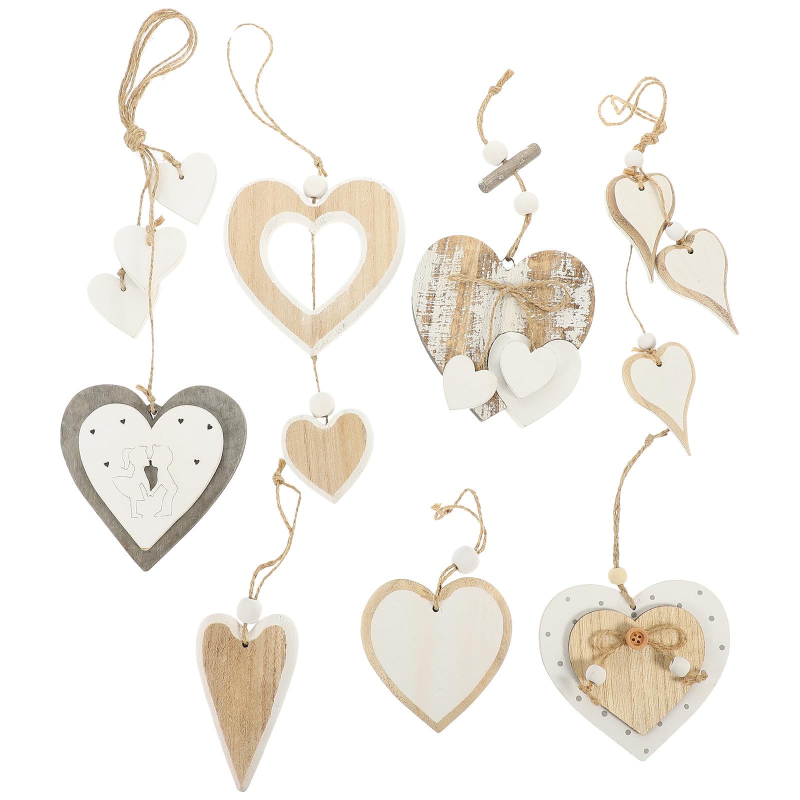 Toyvian 3 Sets Herzförmiger Holzanhänger zum Aufhängen für Valentinstag | Holz und Hanfseil, für Hochzeiten und Jubiläen, Festliche Atmosphäre, Hängedekoration
