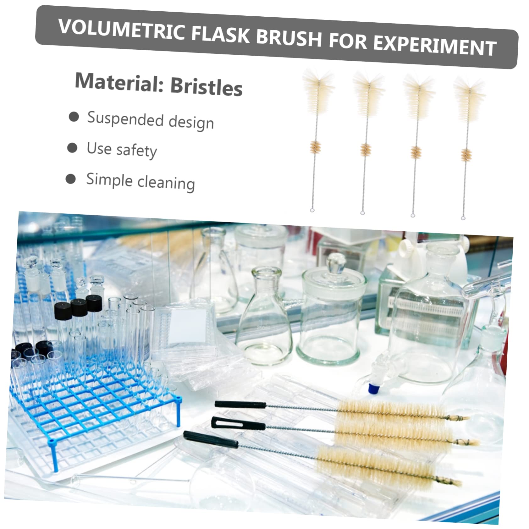 Beavorty 4pcs Bottle Brush Tube Cleaner Long Straw Brush Bristles Tube Brush Erlenmeyer Brush Conical Flask Brush Straw Cleaning Brush for Tube Laboratory Beaker Brush