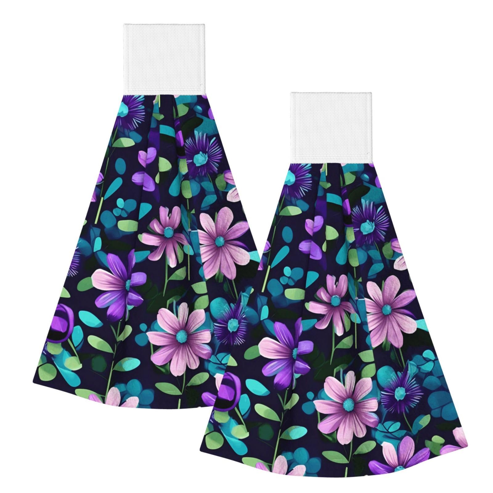 WUPngg Purple Camellia Bathroom Tie Towels/Dish Cloth,Kitchen Hanging Towel, Coral Fleece Dry Cleaning Hand Dishcloths One Size