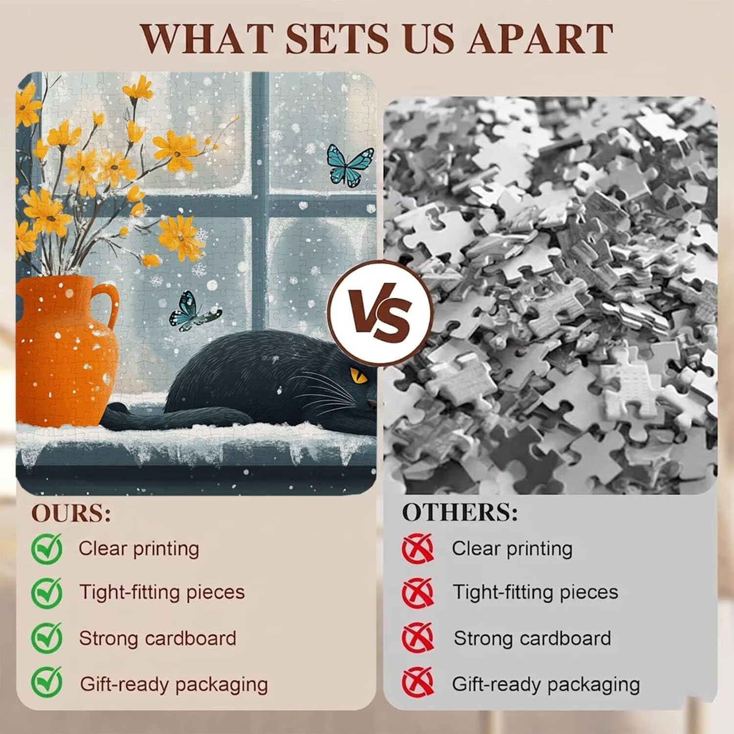 gatto Nevicare Puzzle 1500 Pezzi per Adulti, Puzzle in Legno - Collezione Classica con Poster Incluso - Sfida di Concentrazione e Passatempo Antistress, Gioco Educativo per Famiglia, 87 x 57 cm f0-726
