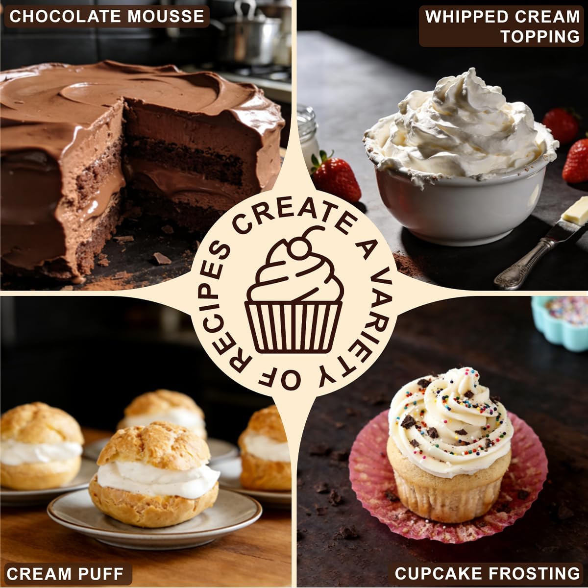 Whipped Cream Dispenser, 1 Pint / 500ml Aluminum Cream Whipper with Decorating Tips, Refillable Food Dispensing, For Home Kitchen Use