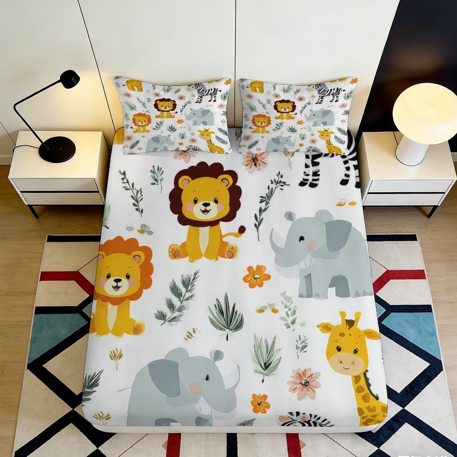 Pnayamiorkfel Style-7 3D Printed Jungle Lion Fitted Sheet Microfiber Soft Animal Safari Mattress Cover For Bedroom Guest Room Home Decor 90X200x25cm