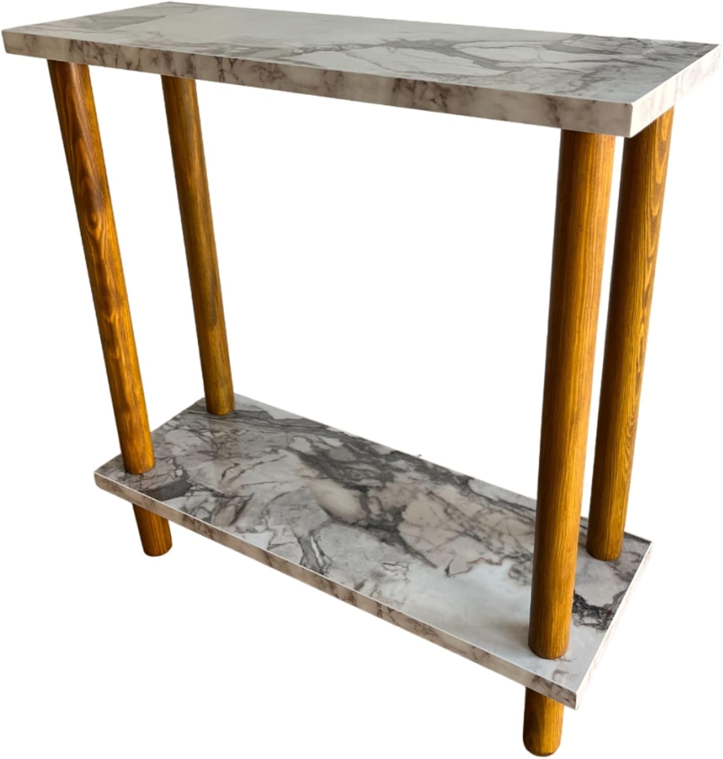 Narrow Small Places Faux Marble Top Modern Side Table for Couch Living Room, Slim Minimalist End Table 2 Tier with Open Shelf Nightstand for Bedrooms, Snack Tray, TV Manual (White Marble, Narrow, 7")