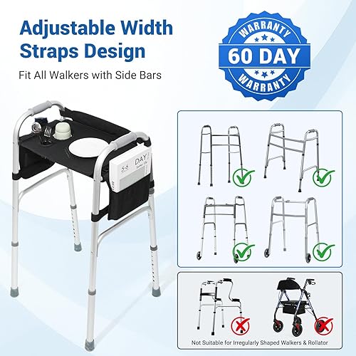 Miniatura 6 de Bandeja para andadores para personas mayores con portavasos  Accesorios para andadores con bolsillos, portavasos y alfombrilla antideslizante para