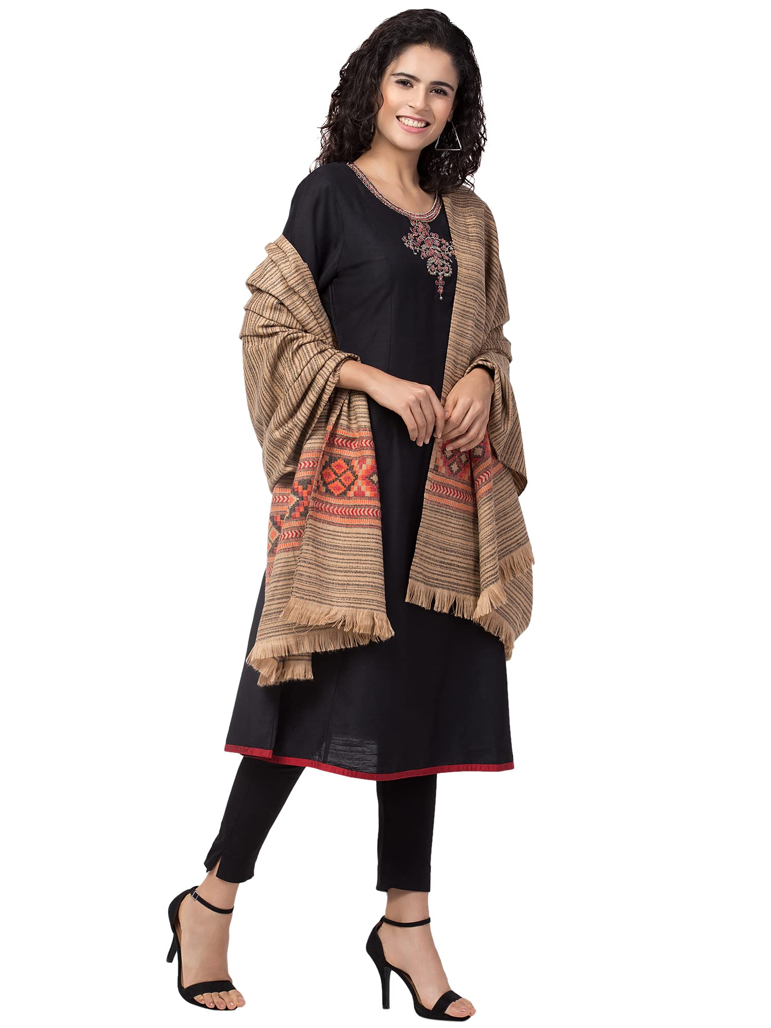 tweedle Soft and Warm Red Kullu Design Woven Shawl/Stole Wrap for Women, Size-40x80 1