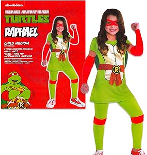 Teenage Mutant Ninja Turtles Costume for Girls - Raphael TMNT Halloween Costume with Mask, Shell, Shirt, Leggings, and More | Raphael Ninja Turtle Costume (Girls Size Medium)