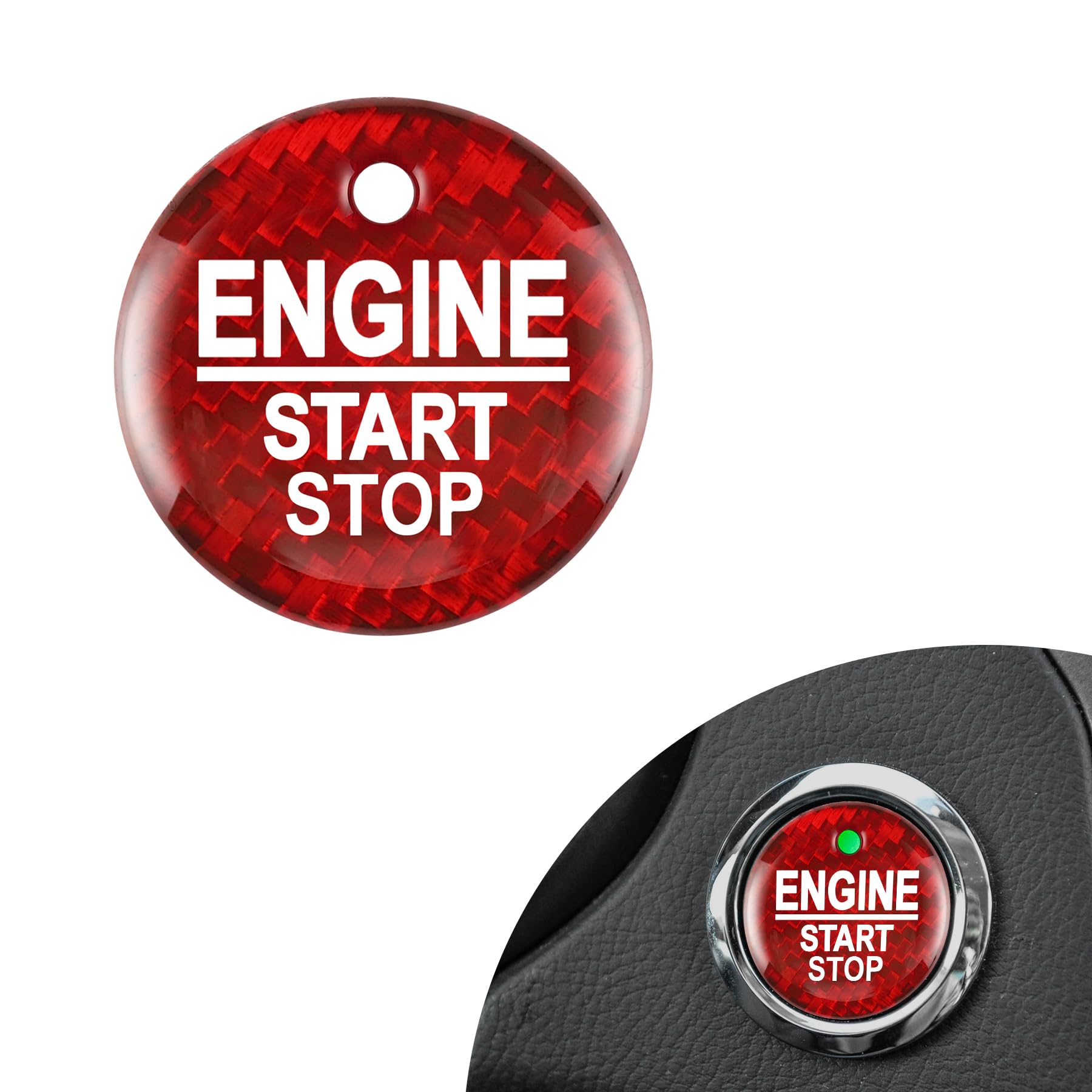 JUSTTOP Car Engine Start Stop Button Cover Compatible with Ford 2016-2019, F-150 Explorer, Edge, Taurus, Everest, Mondeo, Focus, Escort, Real Carbon Fiber (Red)