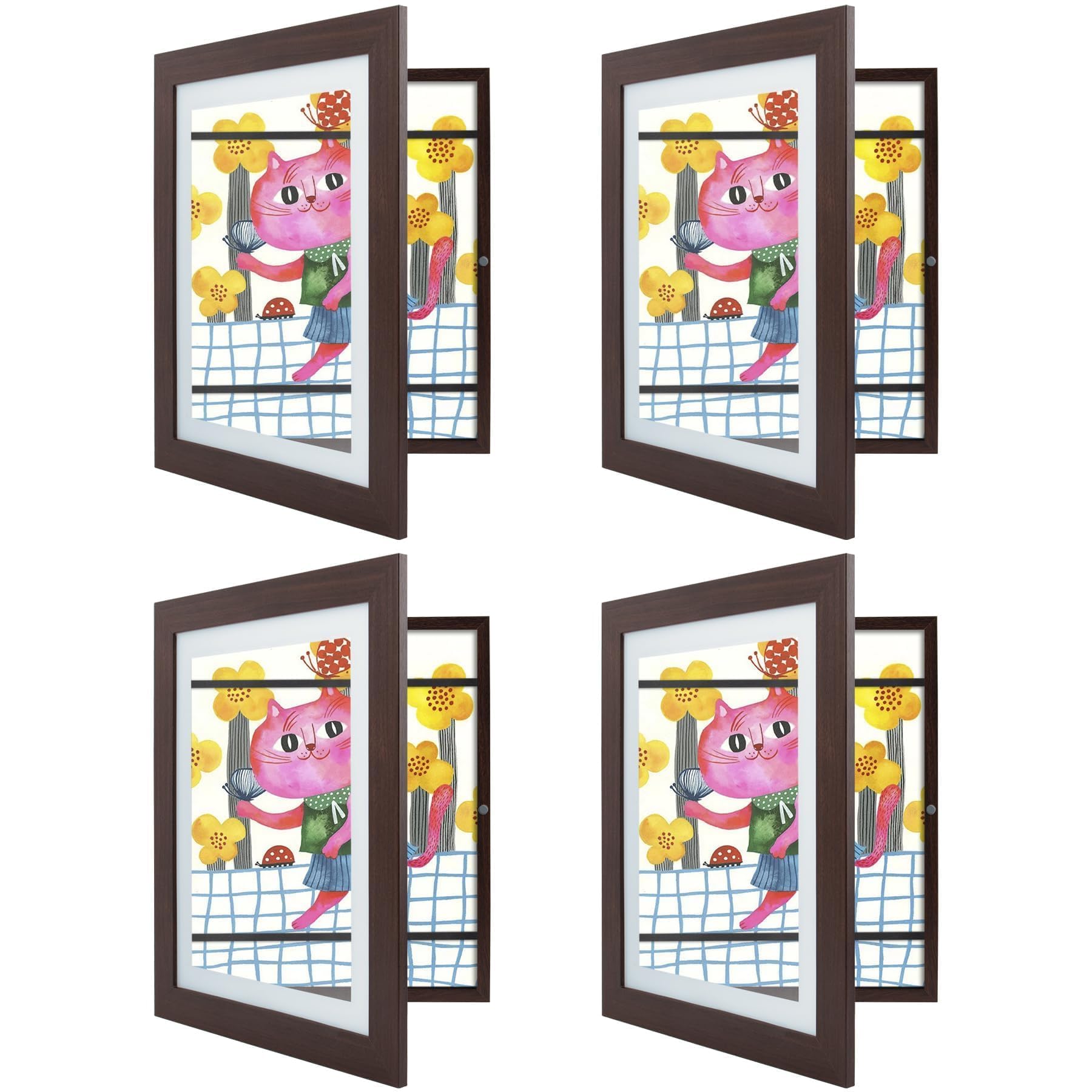 4 Pack 10x12.5 Front-Opening Kids Artwork Frames Changeable (Walnut)