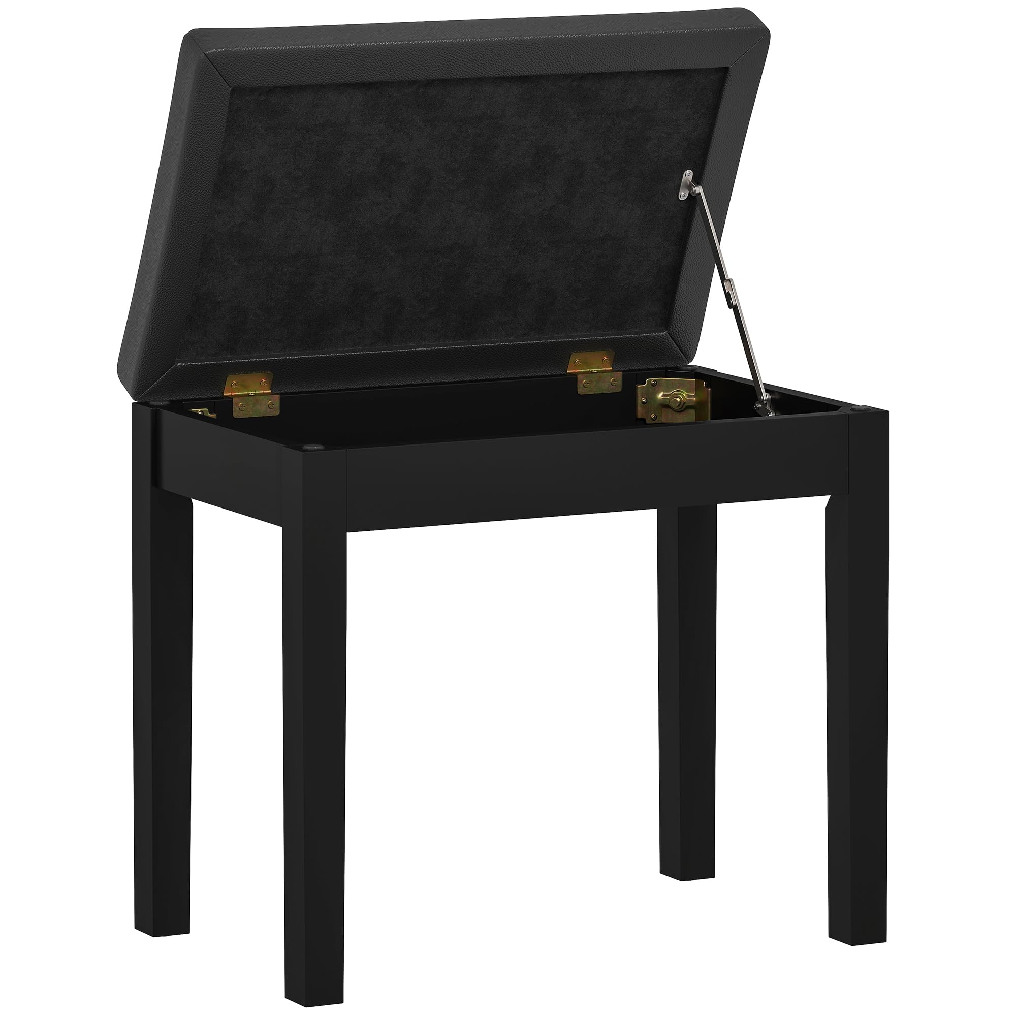 HOMCOM Banc de piano avec espace de rangement, pieds en bois et cuir synthétique, noir, 55 x 34 x 50 cm