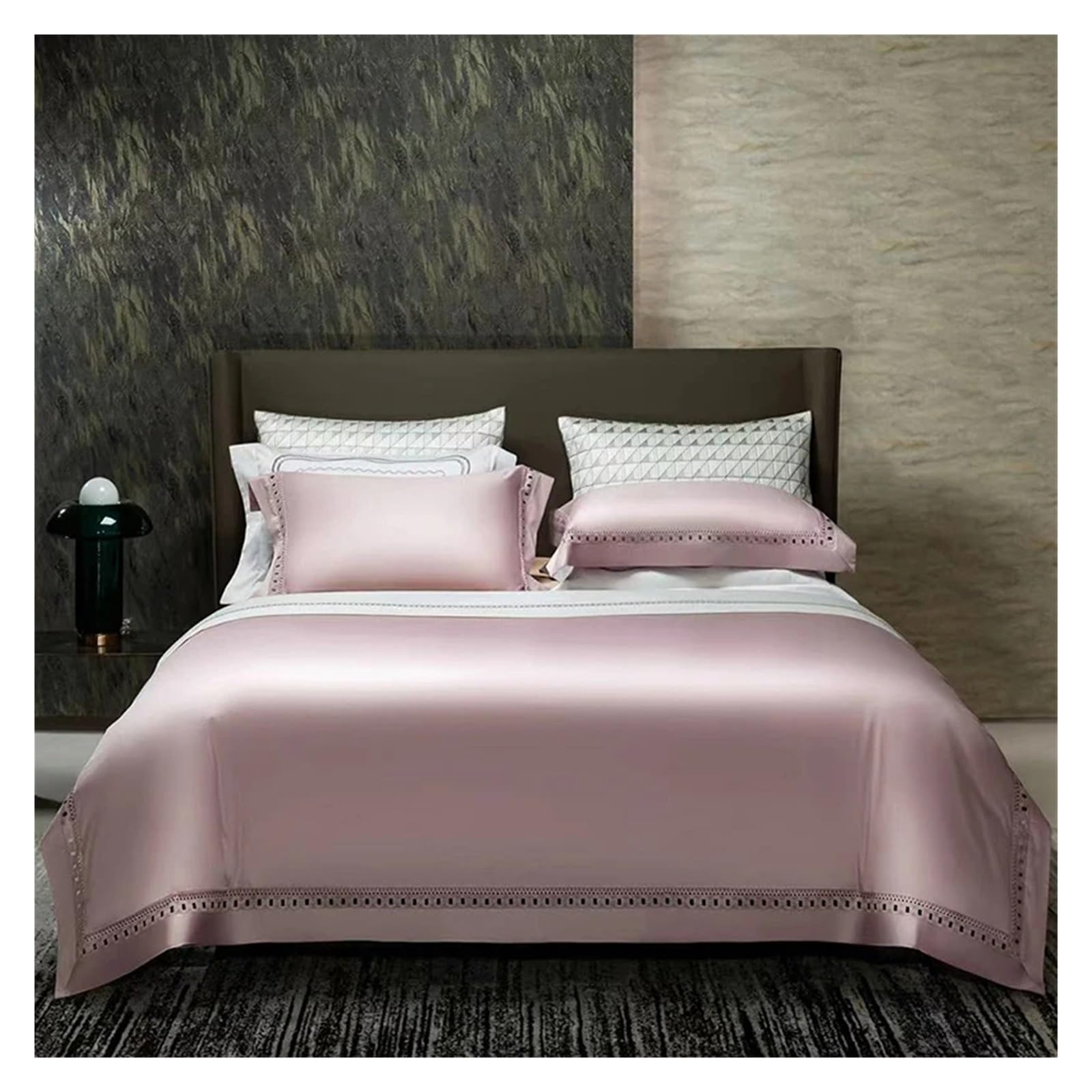 Sbcgfy Pink Duvet Cover Sets, 1500Tc Deluxe Egyptian Cotton King Size Duvet Cover Set Organic Washed Cotton, Linen Texture, Luxurious Soft Breathable Bedding Set,-Queen