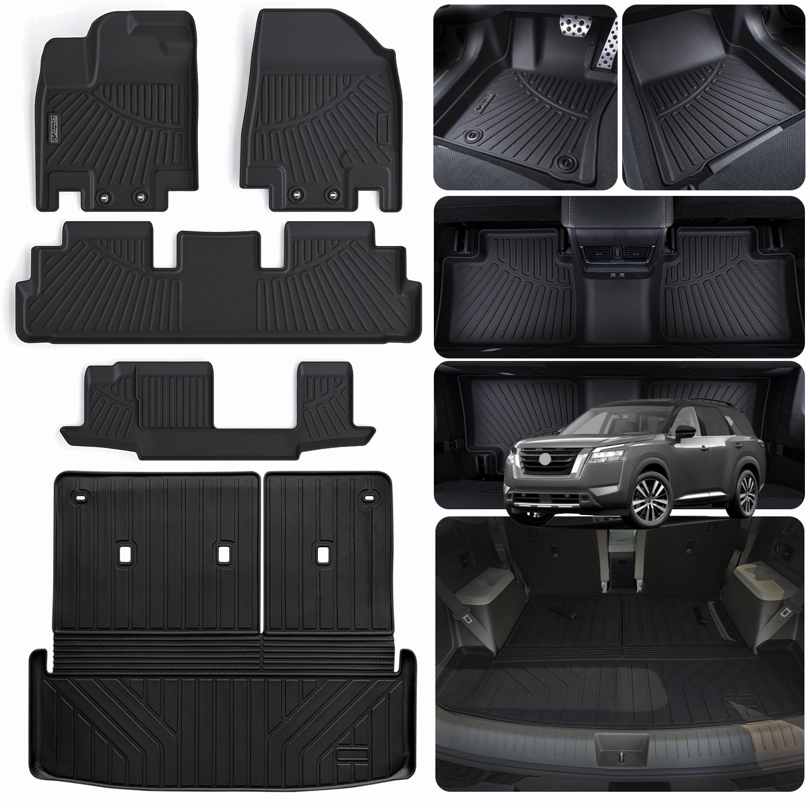LJWAITO Floor Liners & Cargo Liners & Backrest Mat for 2016-2025 2026 Dodge Durango 6 Seats-2 Row Bucket Seat，TPE All Weather Protection Car Floor Mats with Trunk Mat Covering The Backrest — view 28