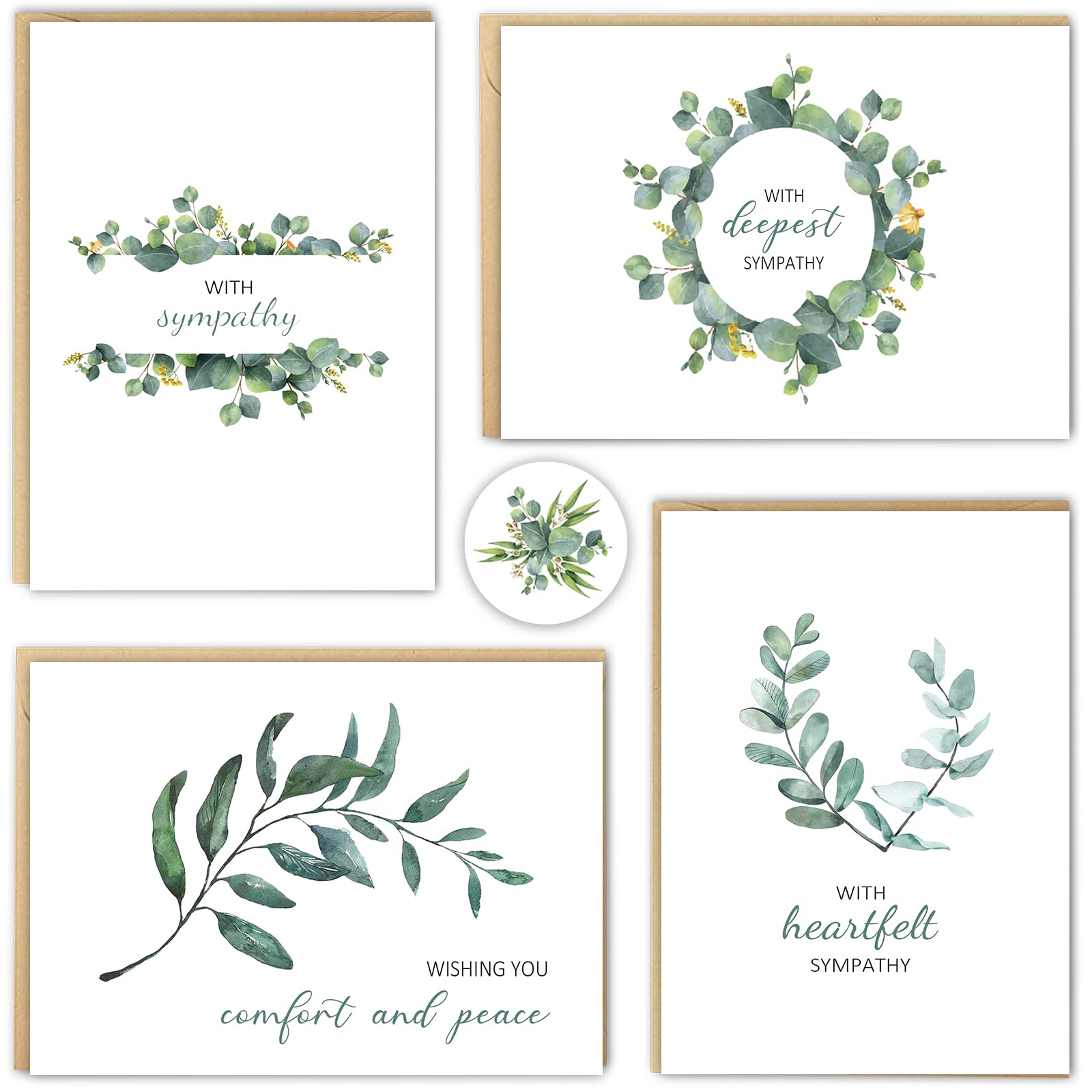 Spercy Sympathy Cards with Envelopes, Watercolor Condolence Cards, Set of 40, Assorted Thinking of You Cards, Greenery Sympathy Cards with Sentimental