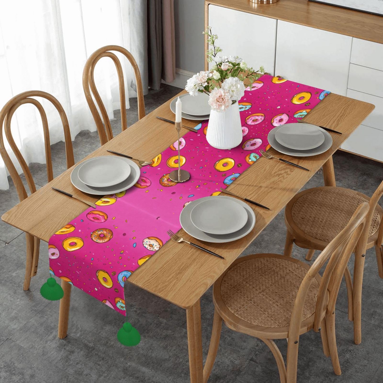 Chemin de table imprimé donut au motif gourmand et coloré