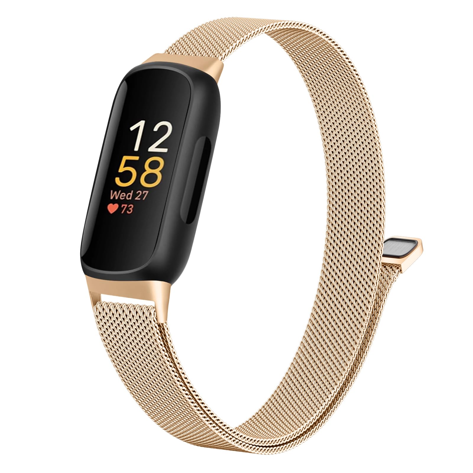 Faliogo Metal Strap Compatible with Fitbit Inspire 3 Strap for Women Men - Adjustable Stainless Steel Loop Sport Band for Fitbit Inspire 3 Fitness Tracker, Rose Gold