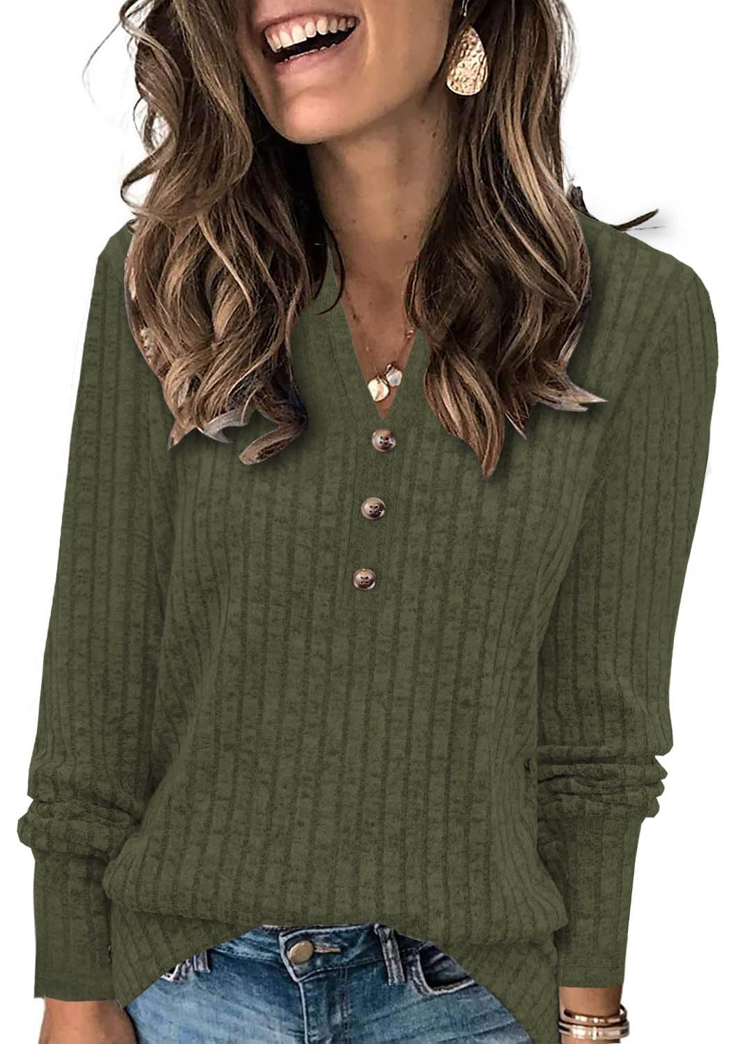 Heymiss Long Sleeve Shirts for Women V Neck Lightweight Sweaters Loose Casual Tunic Tops