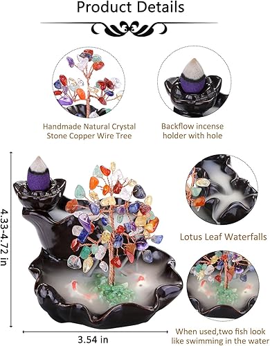 Miniatura 6 de CrystalTears Quemador de incienso de cascada de cristal para árbol de retorno, soporte de incienso de cerámica, 7 chakras, piedra de cristal