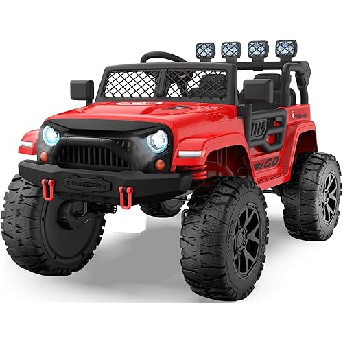 2 Seater Ride On Car for Kids, EVA Tires, 24V 4WD Electric Car w/Remote Control, Bluetooth, LED Lights, Ride On Truck for Boys and Girls Aged 3-8, Red